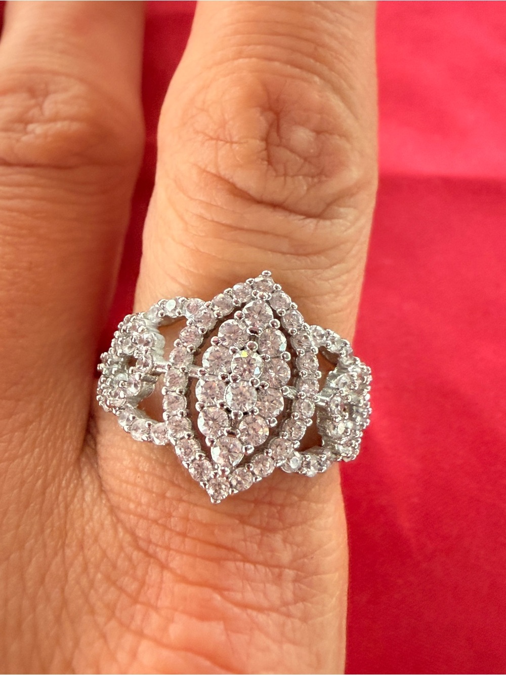 Silver-Tone Marquise Cluster Statement Ring - White/Clear